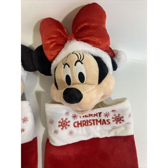 Gemmy Disney Mickey & Minnie Mouse Soft Plush Head Christmas Stockings Set NWOT - Picture 4 of 9